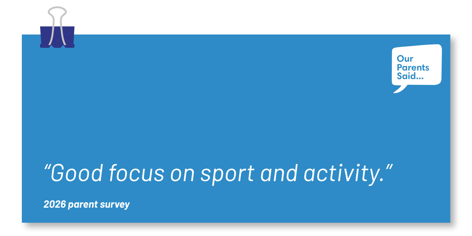 “Good focus on sport and activity.” 2026 Parent Survey Quote